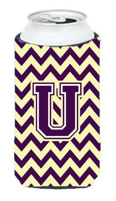 Letter U Chevron Purple and Gold Tall Boy Beverage Insulator Hugger CJ1058-UTBC by Caroline's Treasures