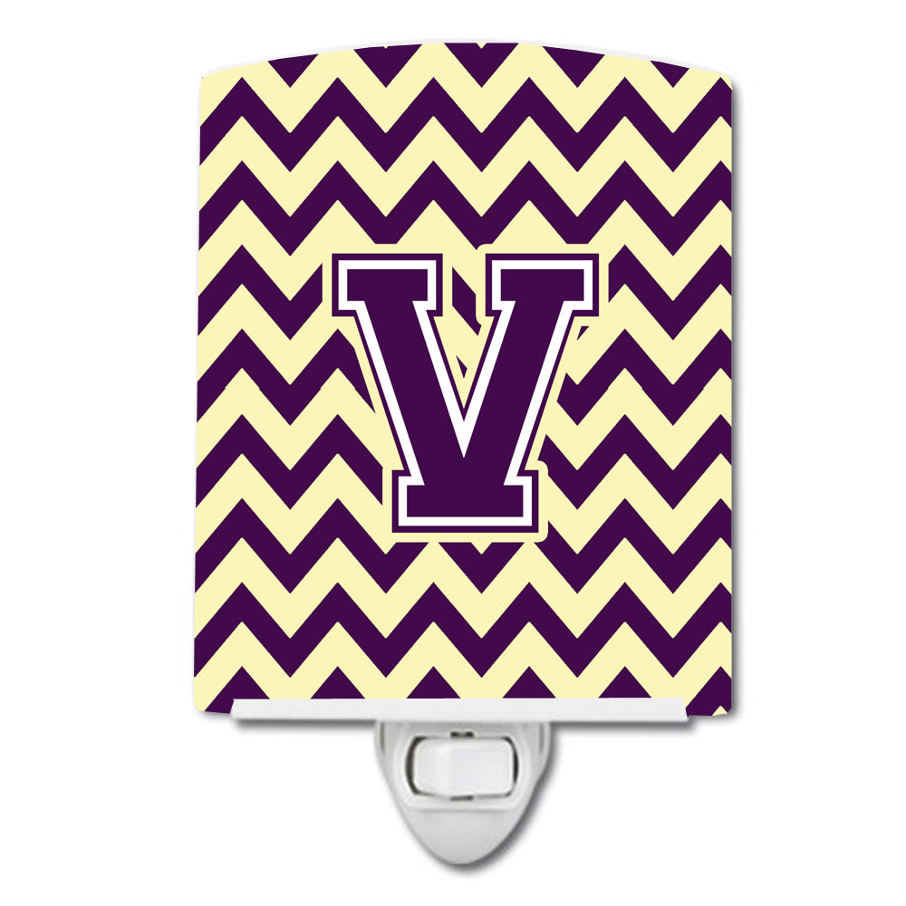 Letter V Chevron Purple and Gold Ceramic Night Light CJ1058-VCNL - the-store.com