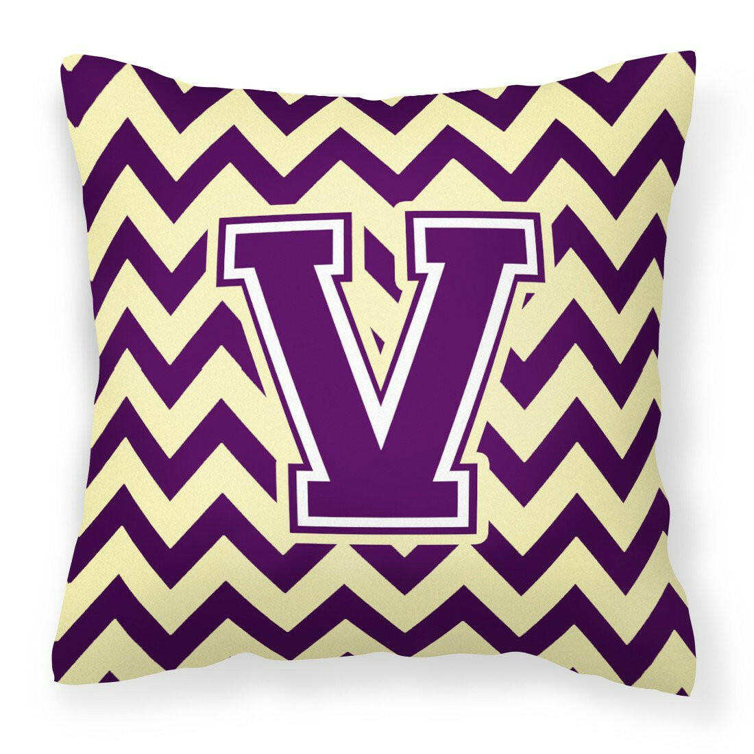 Letter V Chevron Purple and Gold Fabric Decorative Pillow CJ1058-VPW1414 by Caroline's Treasures