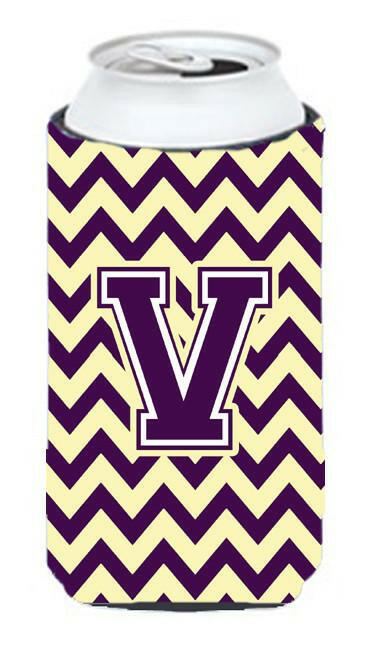 Letter V Chevron  Purple and Gold Tall Boy Beverage Insulator Hugger CJ1058-VTBC by Caroline's Treasures