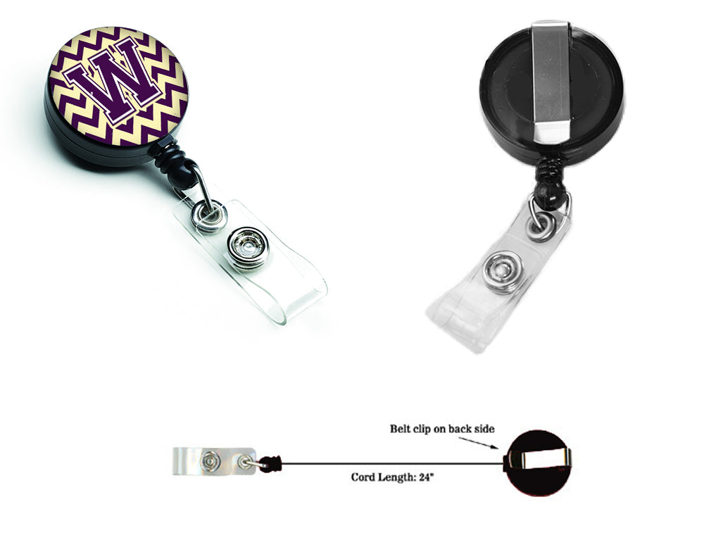 Letter W Chevron Purple and Gold Retractable Badge Reel CJ1058-WBR.