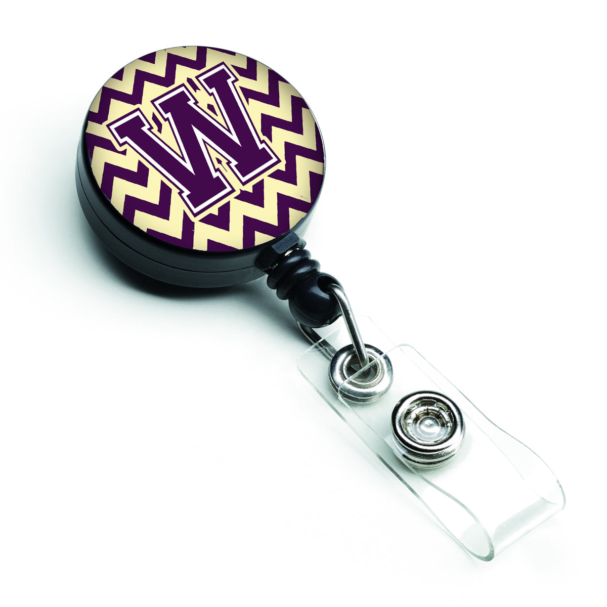 Letter W Chevron Purple and Gold Retractable Badge Reel CJ1058-WBR.