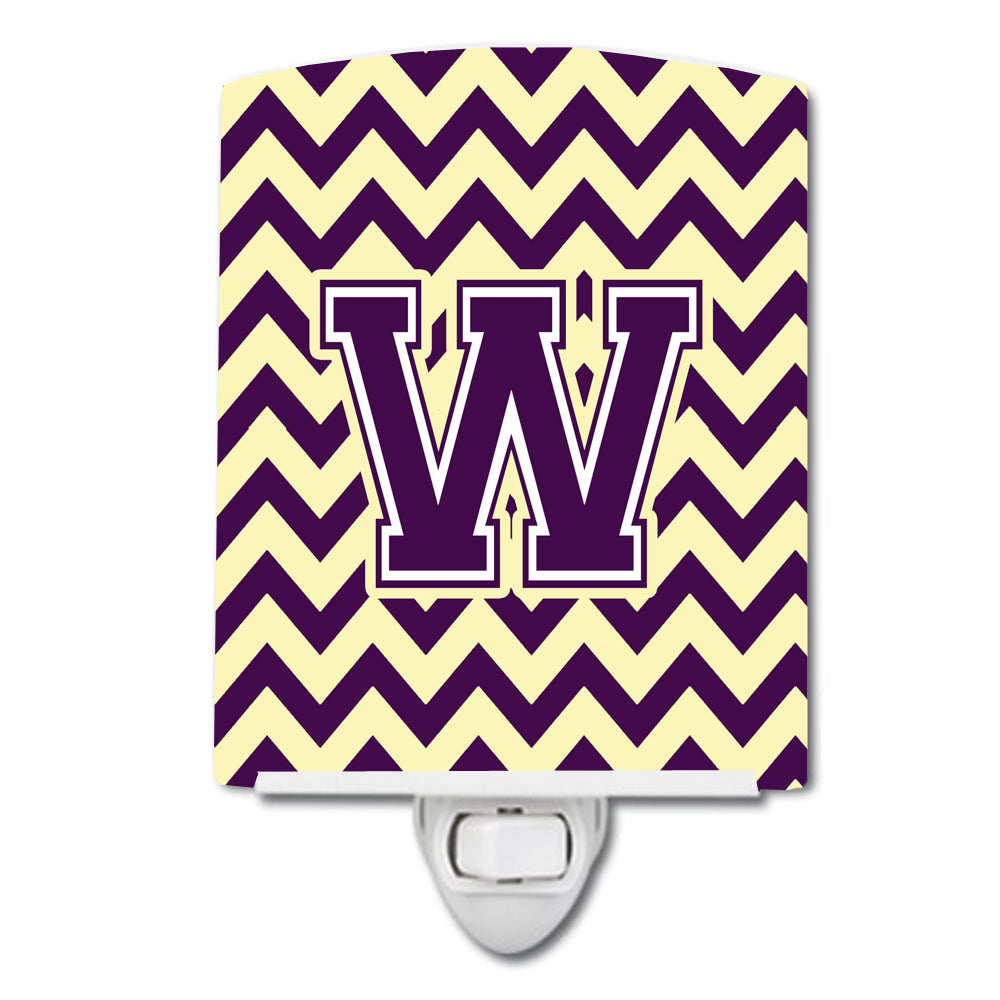 Letter W Chevron Purple and Gold Ceramic Night Light CJ1058-WCNL - the-store.com