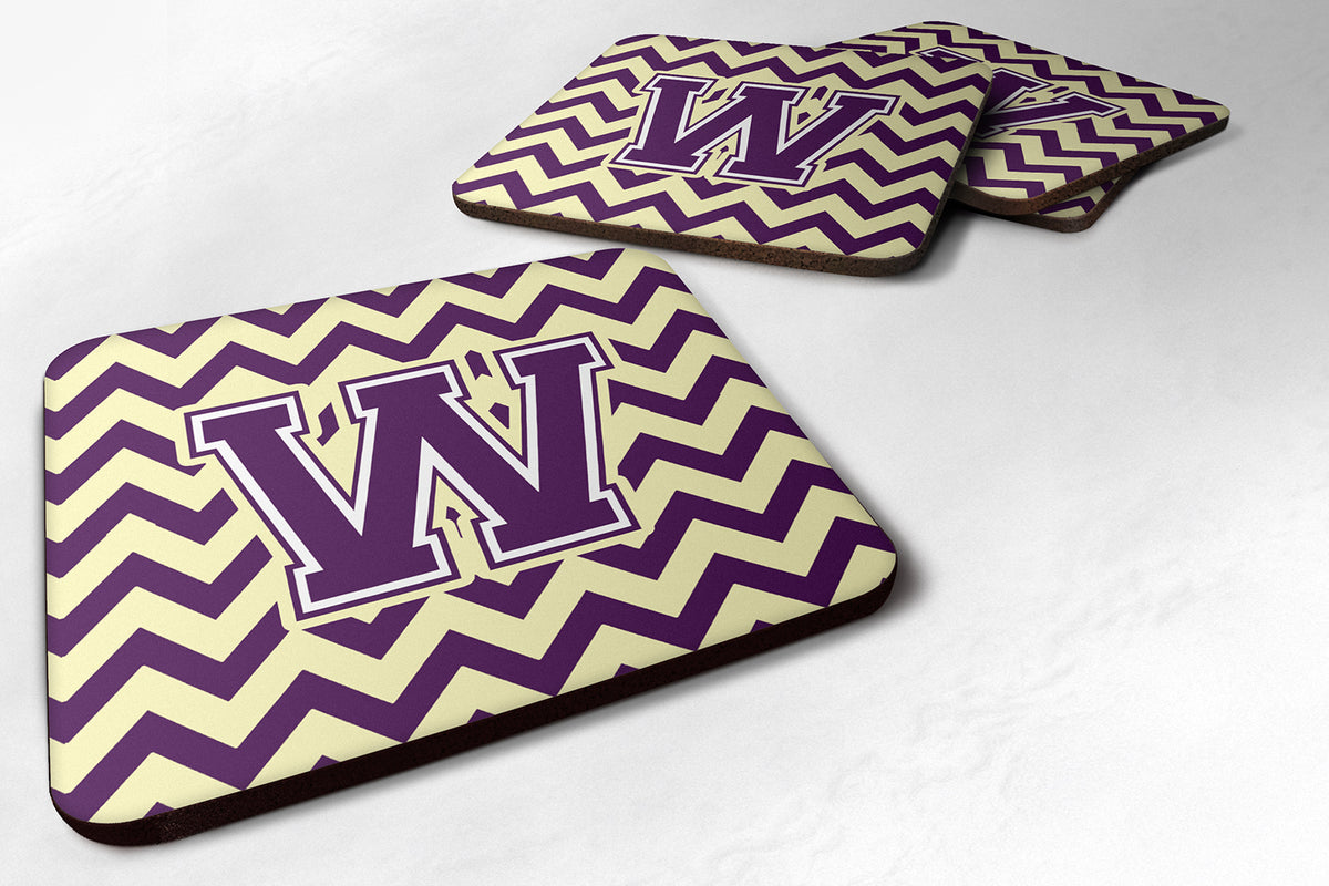 Letter W Chevron Purple and Gold Foam Coaster Set of 4 CJ1058-WFC - the-store.com