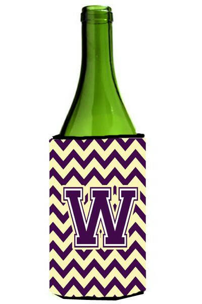 Letter W Chevron Purple and Gold Wine Bottle Beverage Insulator Hugger CJ1058-WLITERK by Caroline's Treasures