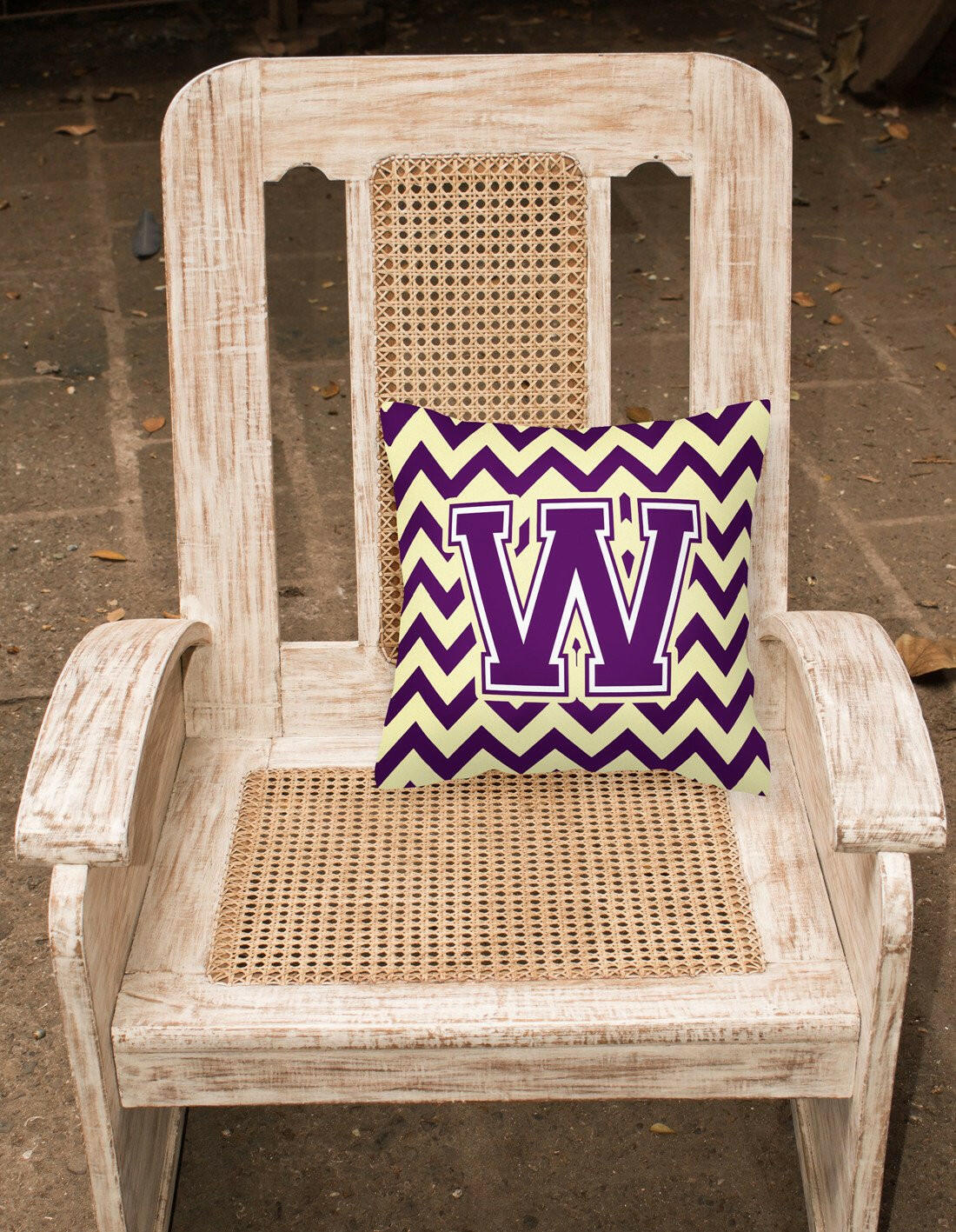 Letter W Chevron Purple and Gold Fabric Decorative Pillow CJ1058-WPW1414 by Caroline's Treasures