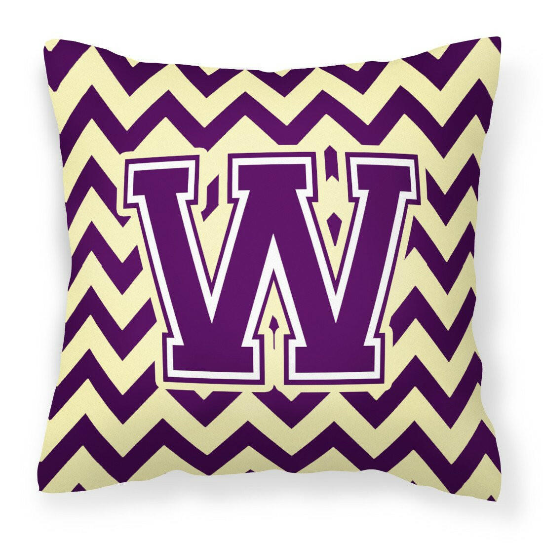 Letter W Chevron Purple and Gold Fabric Decorative Pillow CJ1058-WPW1414 by Caroline's Treasures