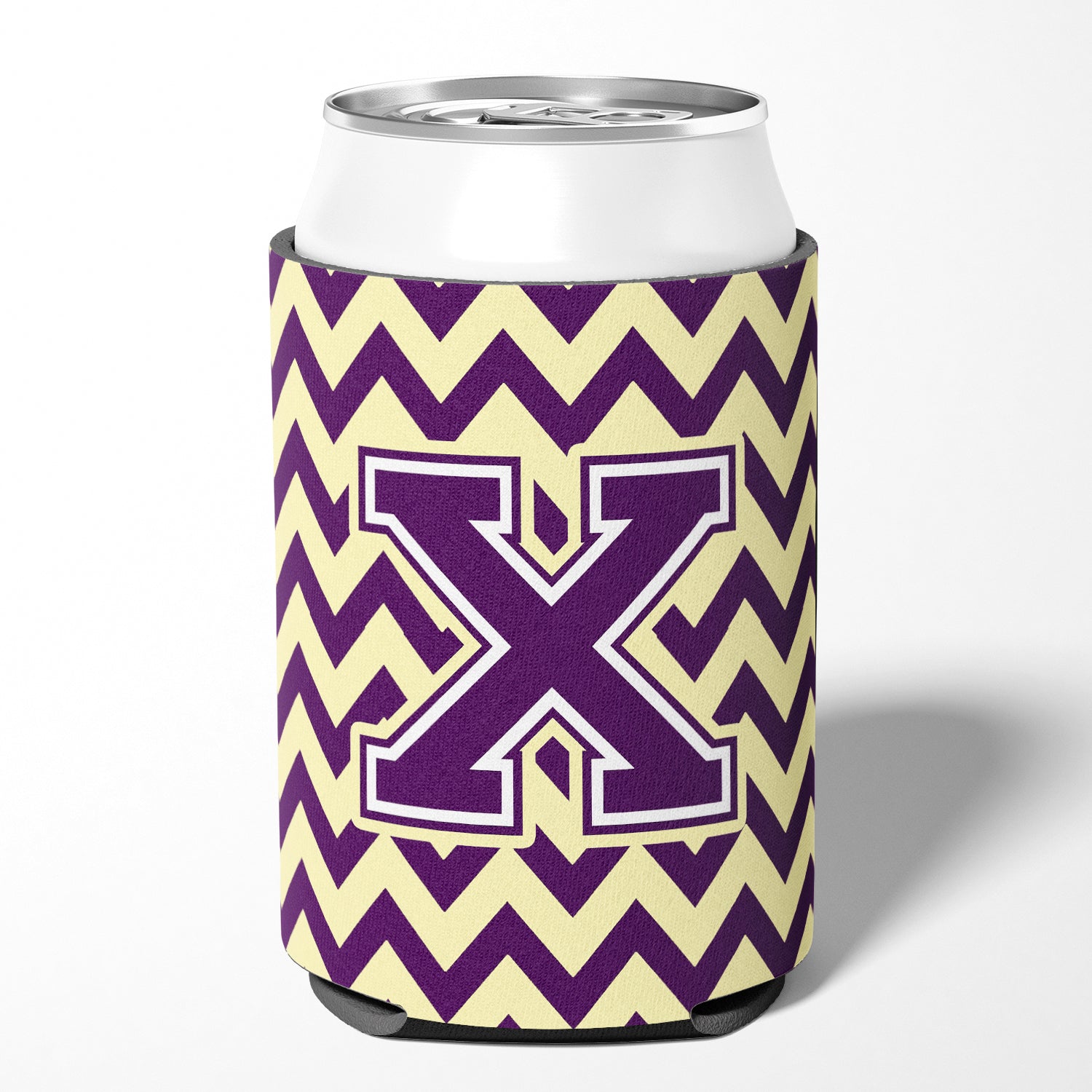 Letter X Chevron Purple and Gold Can or Bottle Hugger CJ1058-XCC.