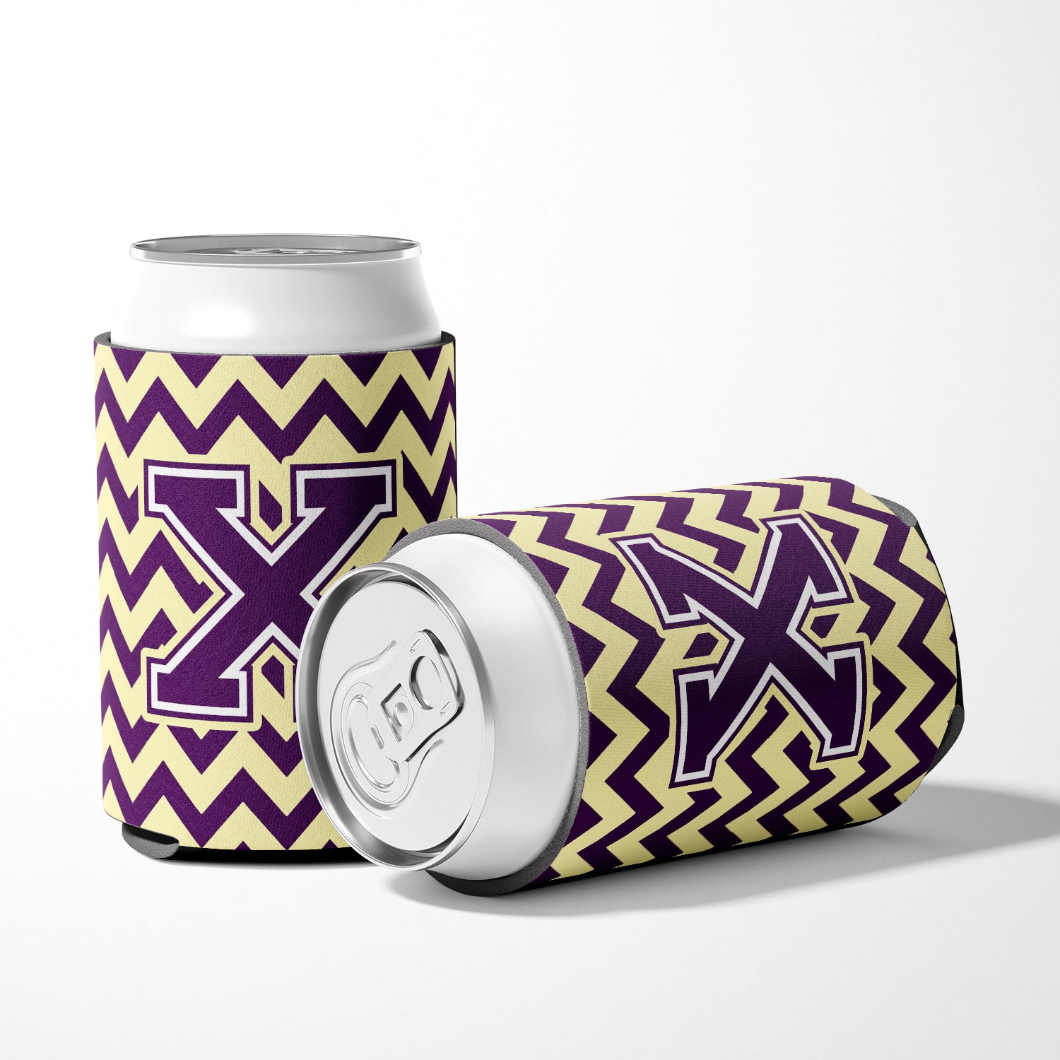 Letter X Chevron Purple and Gold Can or Bottle Hugger CJ1058-XCC.