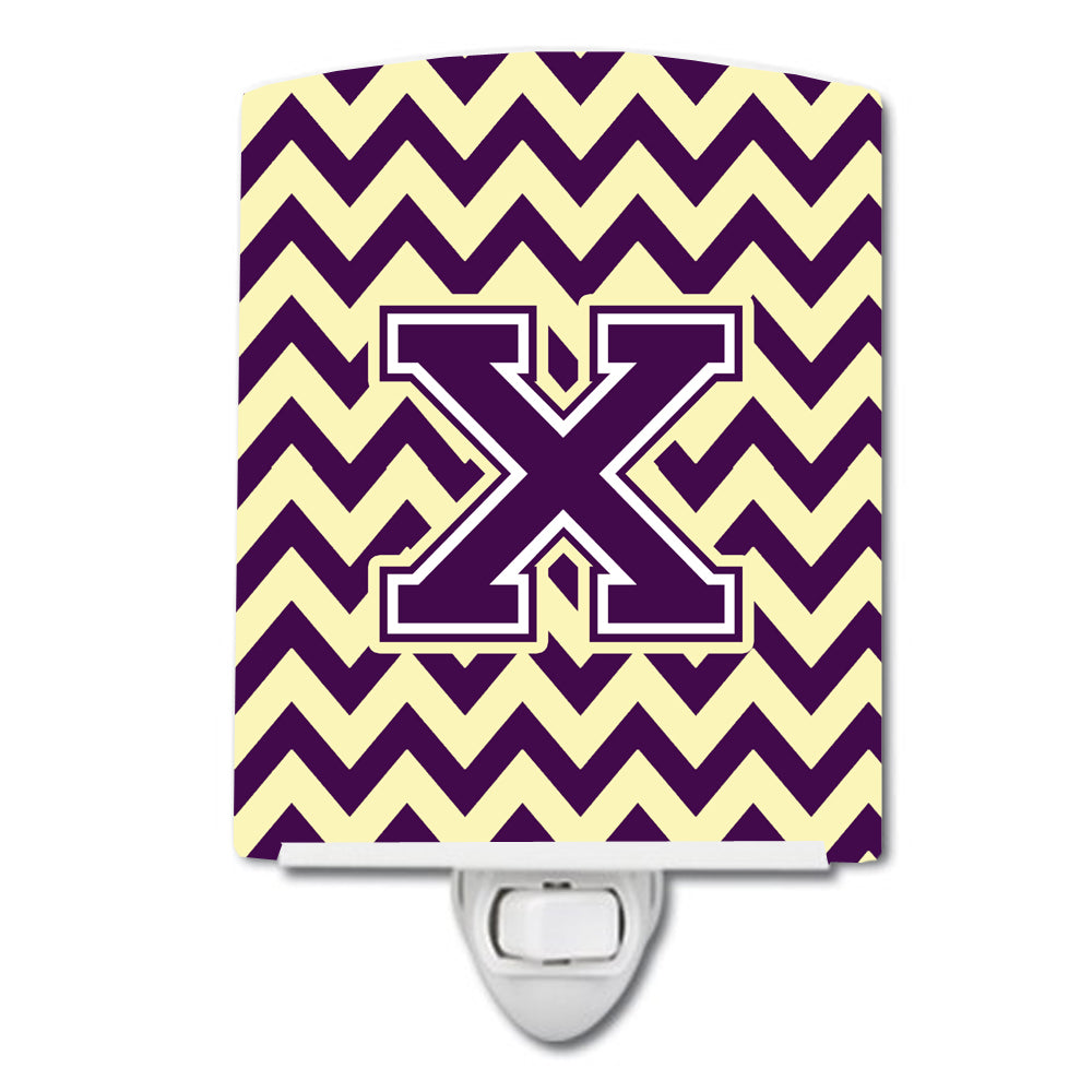 Letter X Chevron Purple and Gold Ceramic Night Light CJ1058-XCNL - the-store.com