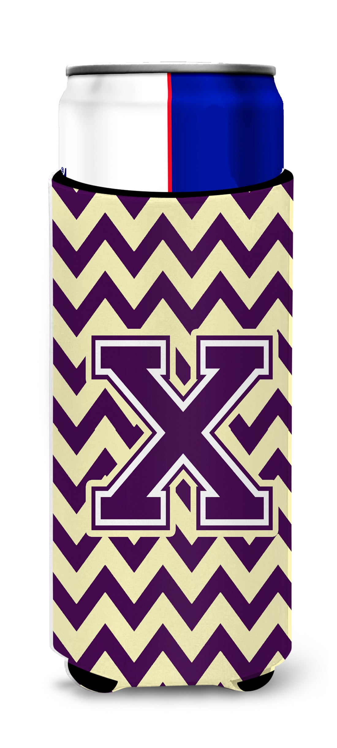 Letter X Chevron Purple and Gold Ultra Beverage Insulators for slim cans CJ1058-XMUK.