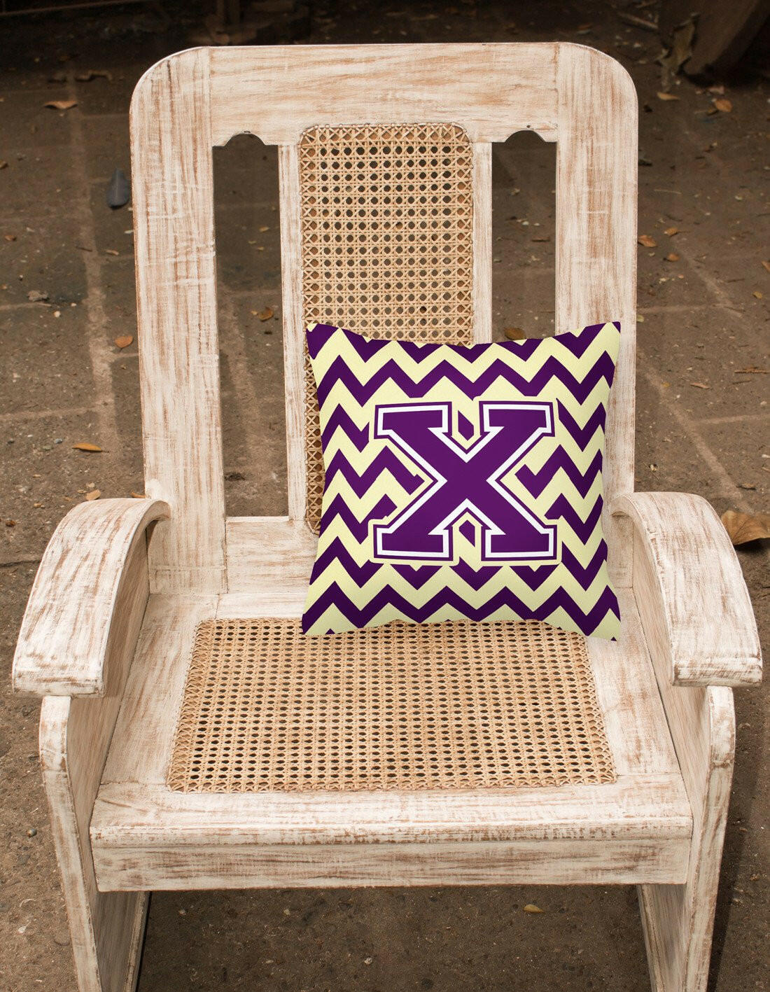 Letter X Chevron Purple and Gold Fabric Decorative Pillow CJ1058-XPW1414 by Caroline's Treasures