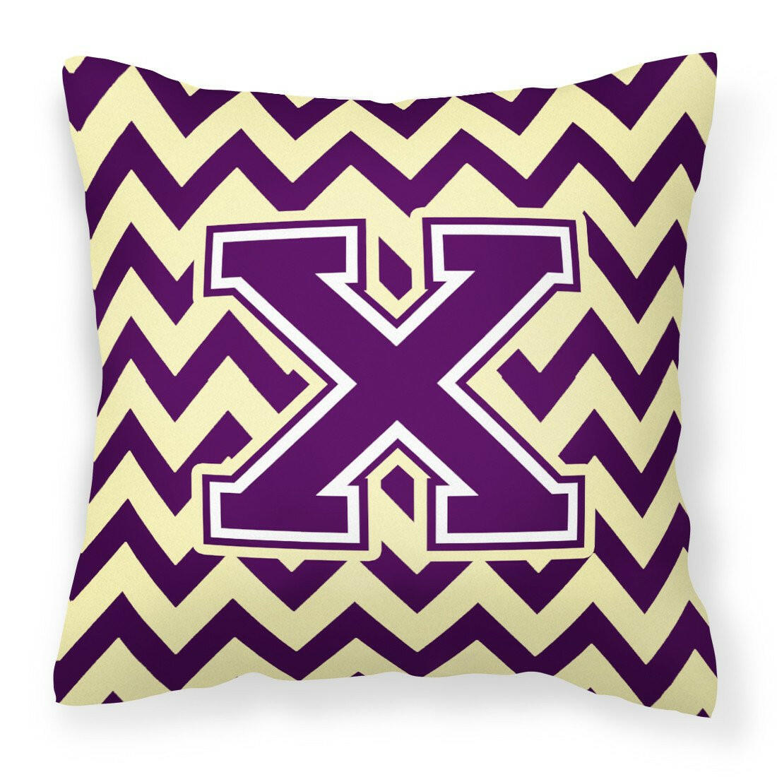 Letter X Chevron Purple and Gold Fabric Decorative Pillow CJ1058-XPW1414 by Caroline's Treasures