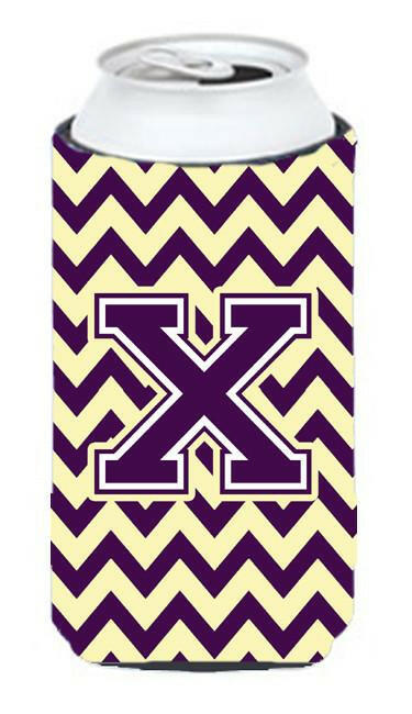 Letter X Chevron Purple and Gold Tall Boy Beverage Insulator Hugger CJ1058-XTBC by Caroline&#39;s Treasures