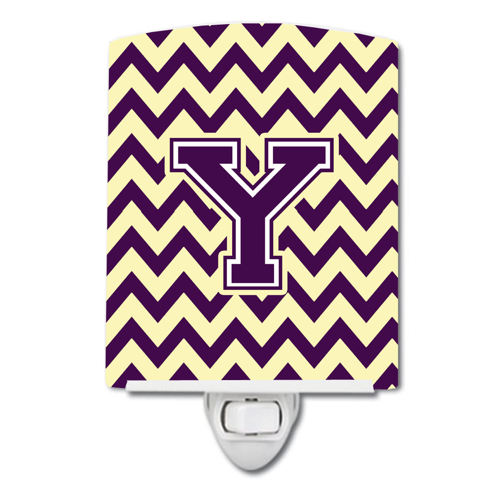 Letter Y Chevron Purple and Gold Ceramic Night Light CJ1058-YCNL - the-store.com