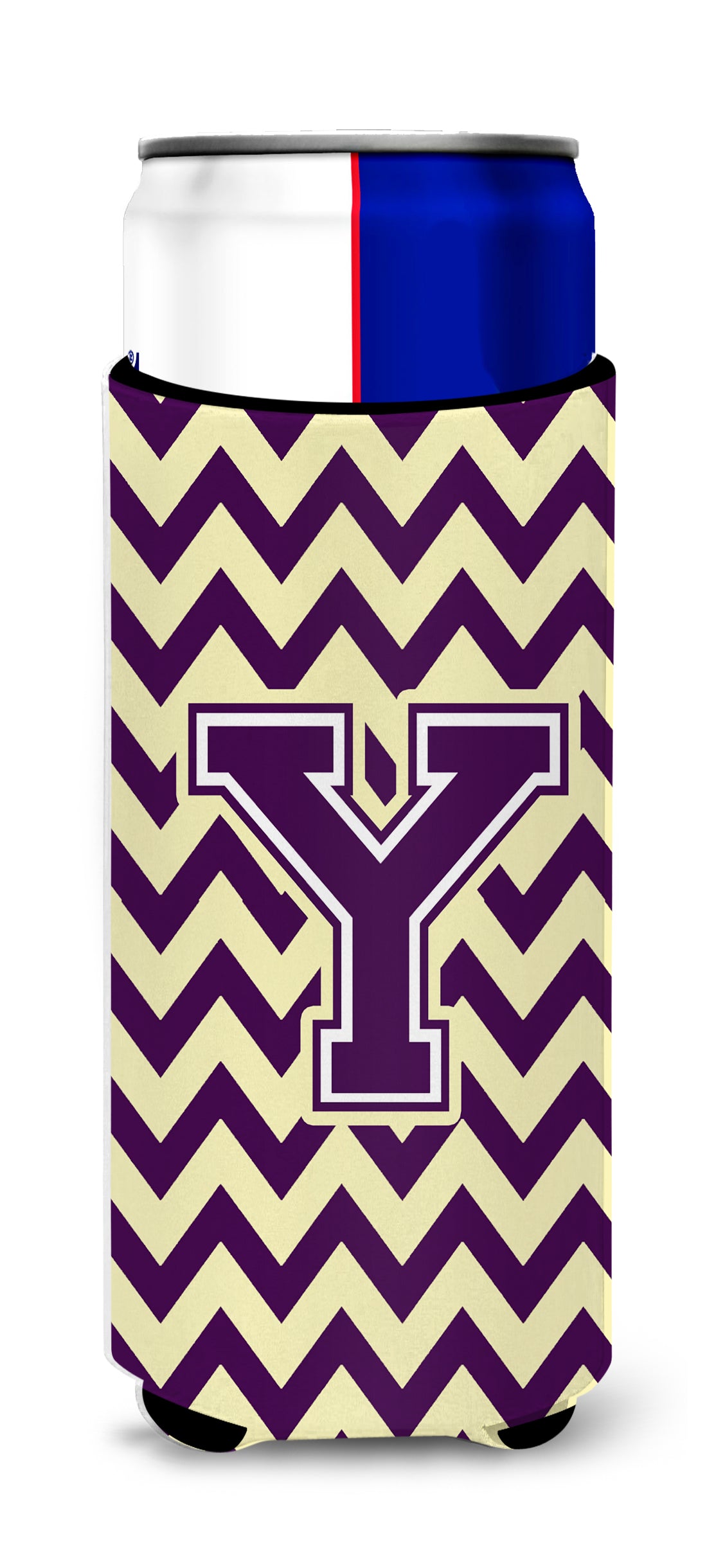 Letter Y Chevron Purple and Gold Ultra Beverage Insulators for slim cans CJ1058-YMUK.