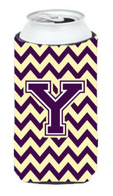 Letter Y Chevron Purple and Gold Tall Boy Beverage Insulator Hugger CJ1058-YTBC by Caroline's Treasures