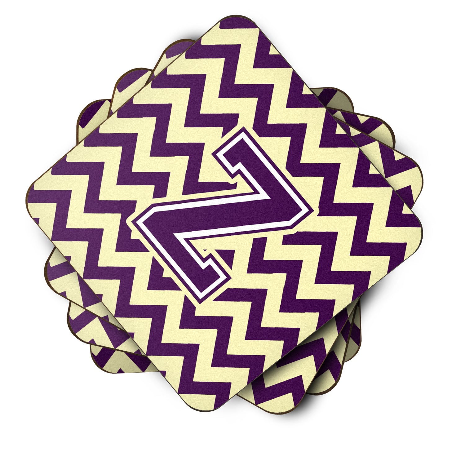 Letter Z Chevron Purple and Gold Foam Coaster Set of 4 CJ1058-ZFC - the-store.com