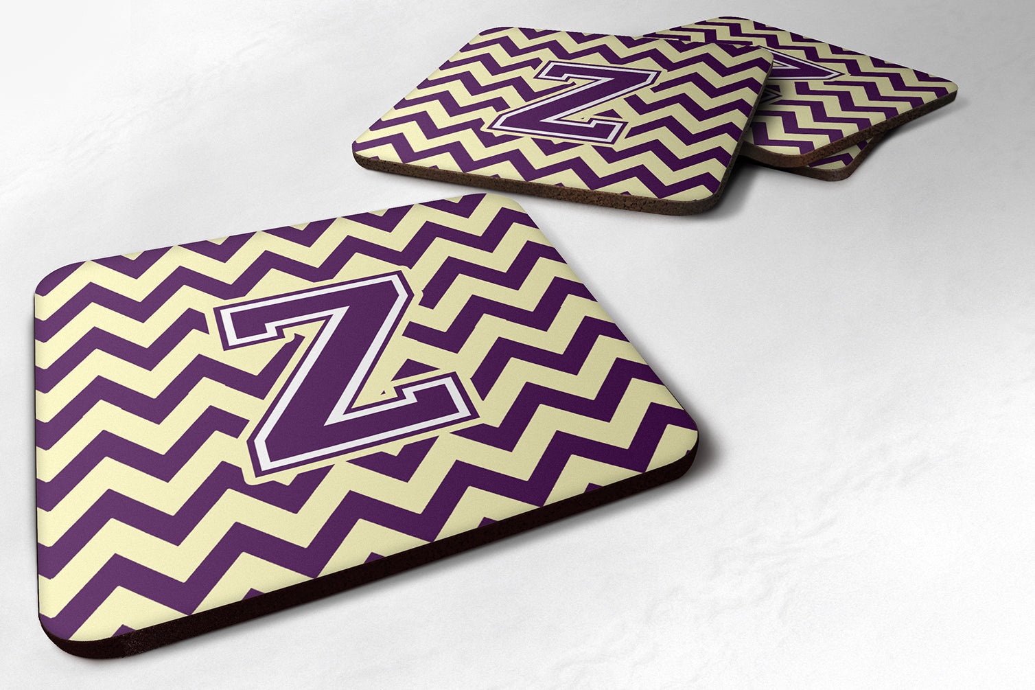 Letter Z Chevron Purple and Gold Foam Coaster Set of 4 CJ1058-ZFC - the-store.com