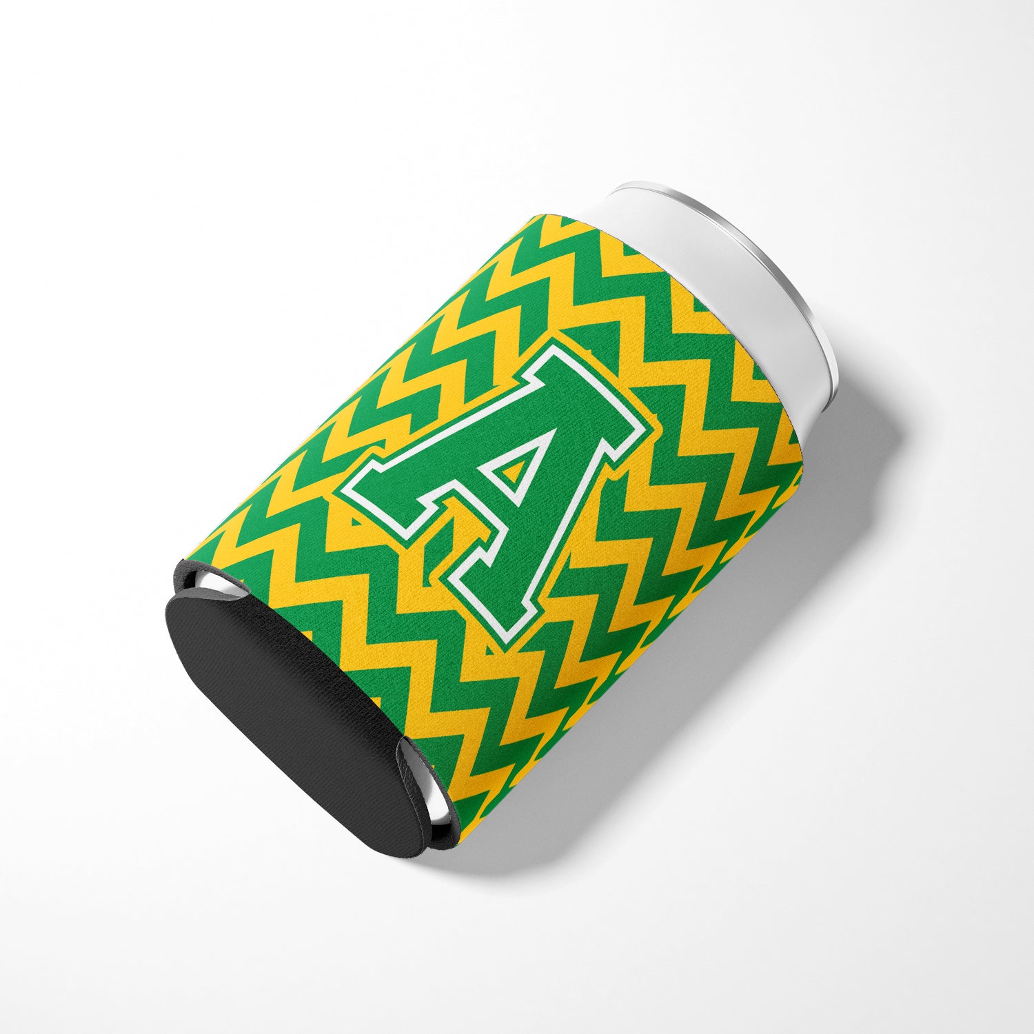 Letter A Chevron Green and Gold Can or Bottle Hugger CJ1059-ACC.