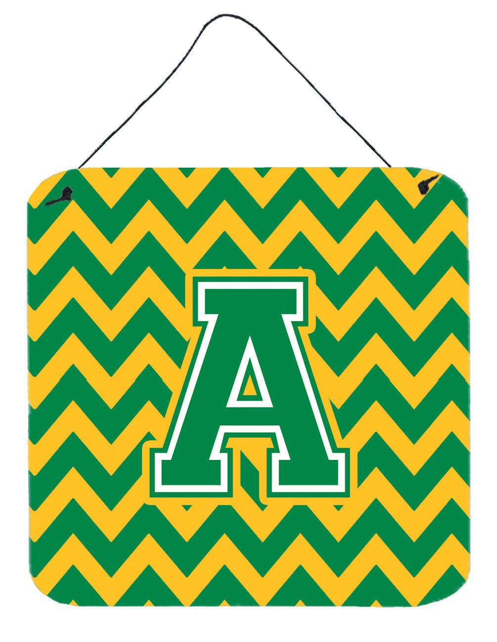 Letter A Chevron Green and Gold Wall or Door Hanging Prints CJ1059-ADS66 by Caroline's Treasures