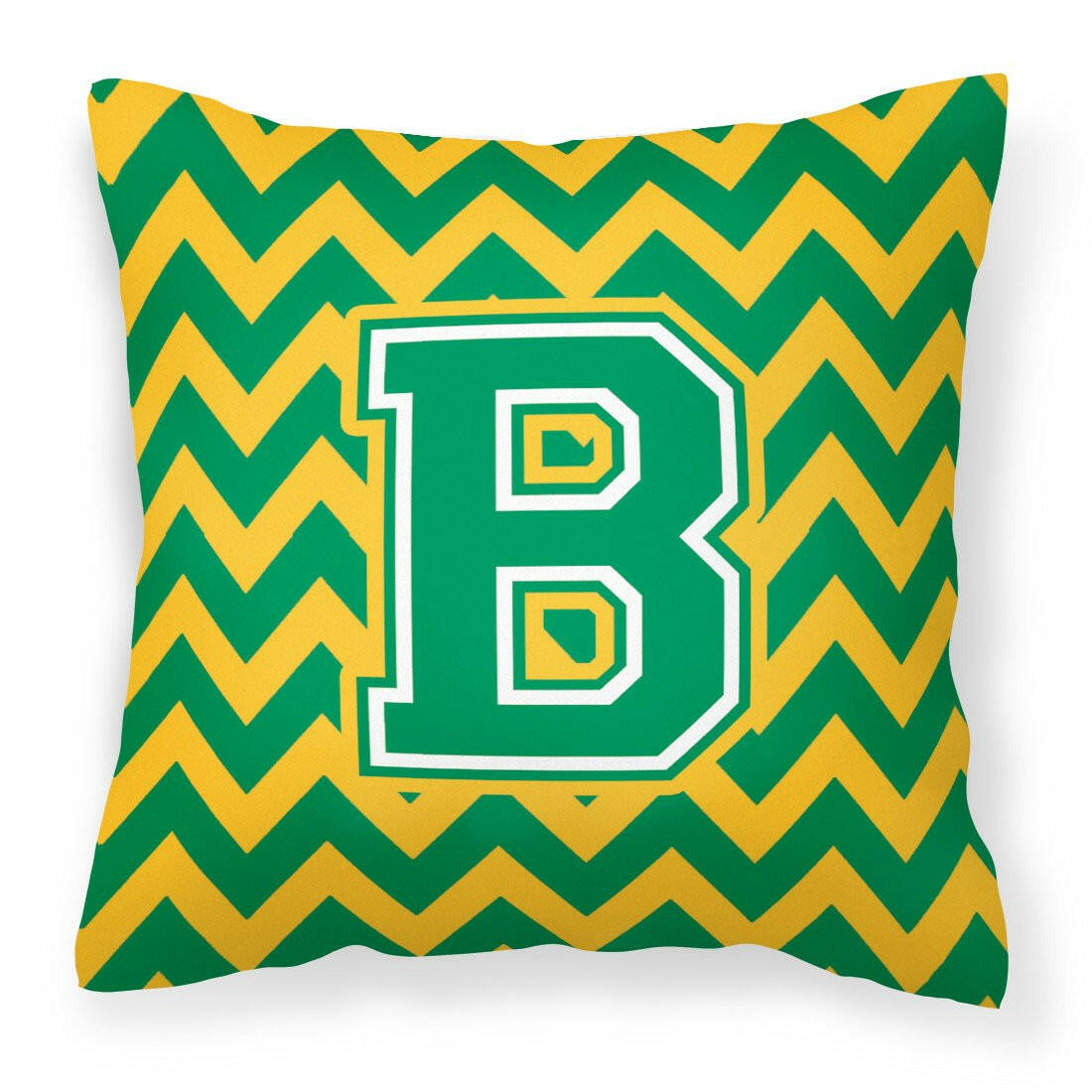 Letter B Chevron Green and Gold Fabric Decorative Pillow CJ1059-BPW1414 by Caroline's Treasures