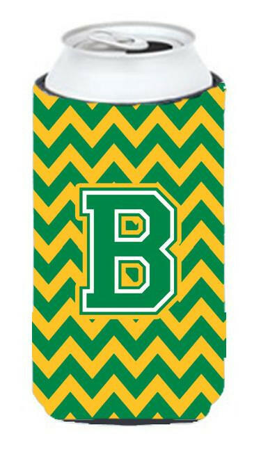 Letter B Chevron Green and Gold Tall Boy Beverage Insulator Hugger CJ1059-BTBC by Caroline&#39;s Treasures