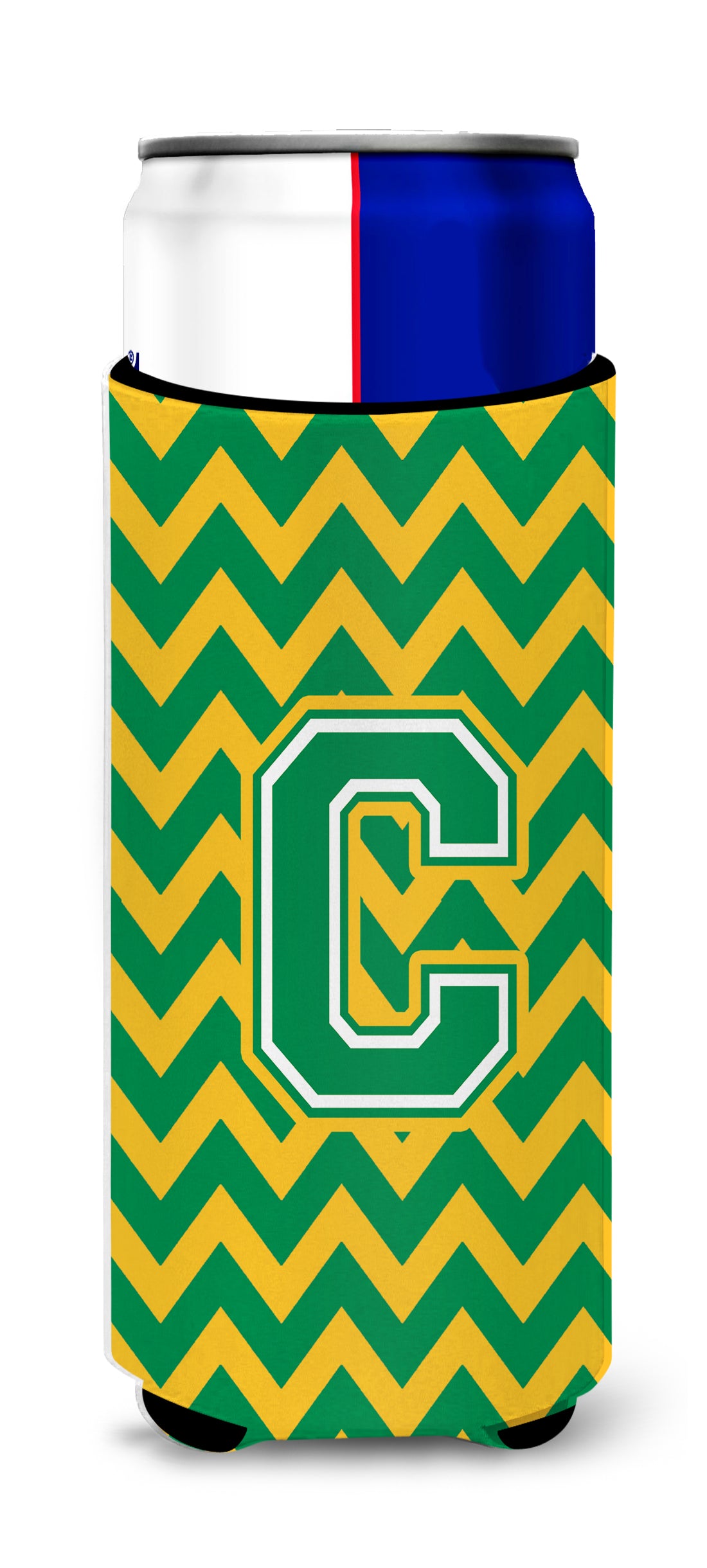 Letter C Chevron Green and Gold Ultra Beverage Insulators for slim cans CJ1059-CMUK.