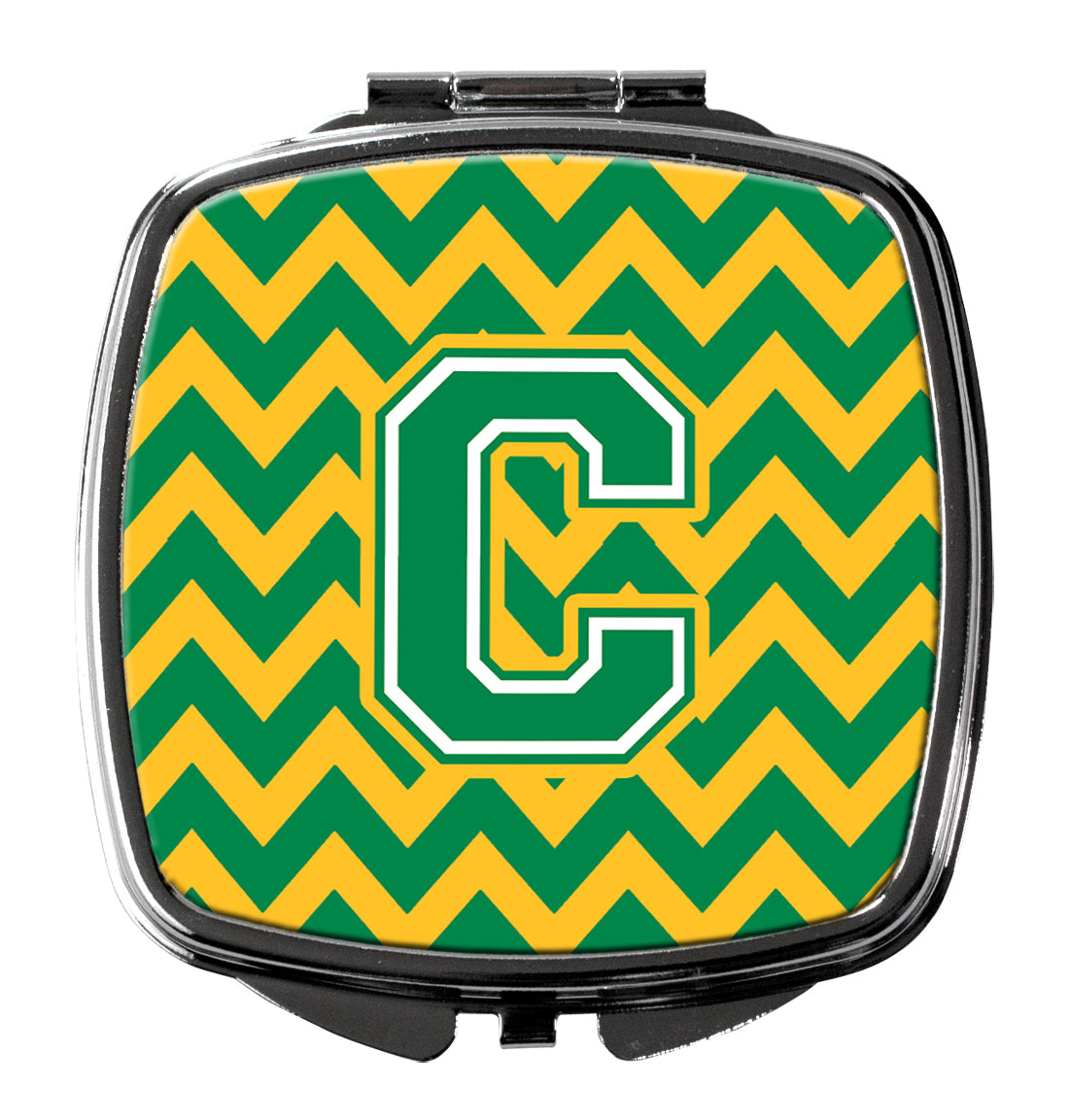 Letter C Chevron Green and Gold Compact Mirror CJ1059-CSCM  the-store.com.