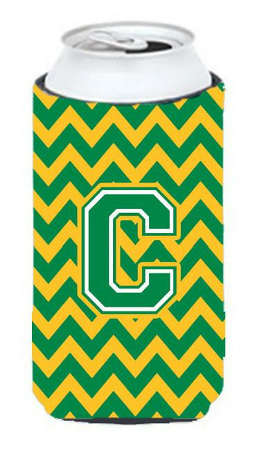 Letter C Chevron Green and Gold Tall Boy Beverage Insulator Hugger CJ1059-CTBC by Caroline's Treasures