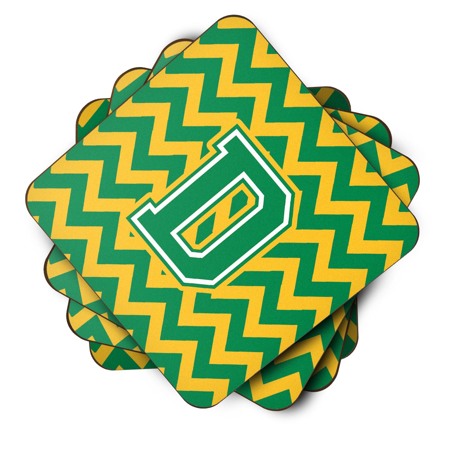 Letter D Chevron Green and Gold Foam Coaster Set of 4 CJ1059-DFC - the-store.com