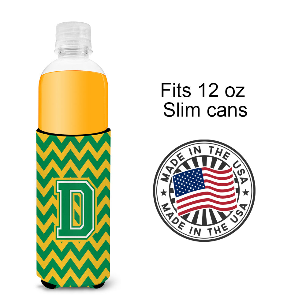 Letter D Chevron Green and Gold Ultra Beverage Insulators for slim cans CJ1059-DMUK.