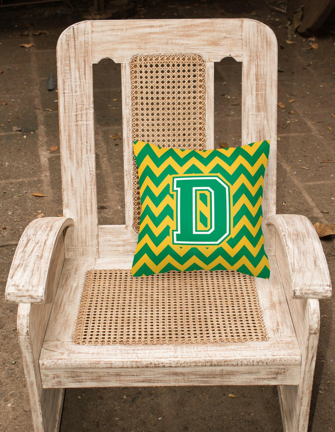 Letter D Chevron Green and Gold Fabric Decorative Pillow CJ1059-DPW1414 by Caroline's Treasures