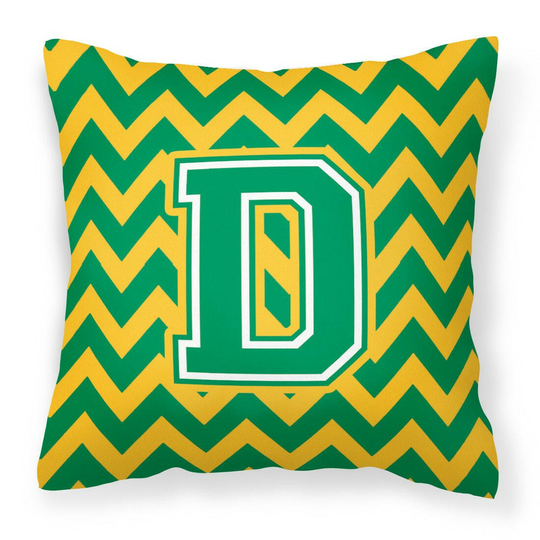 Letter D Chevron Green and Gold Fabric Decorative Pillow CJ1059-DPW1414 by Caroline's Treasures