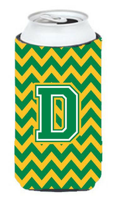 Letter D Chevron Green and Gold Tall Boy Beverage Insulator Hugger CJ1059-DTBC by Caroline's Treasures