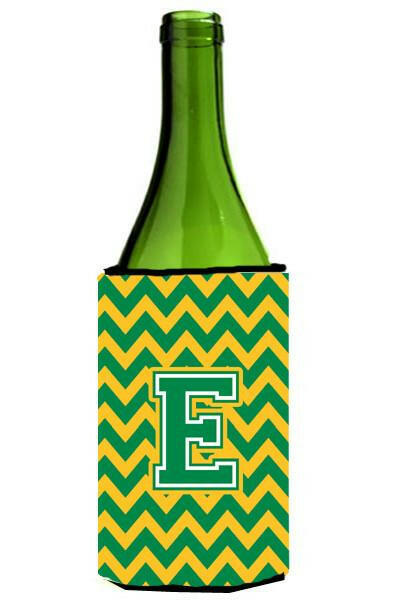 Letter E Chevron Green and Gold Wine Bottle Beverage Insulator Hugger CJ1059-ELITERK by Caroline's Treasures