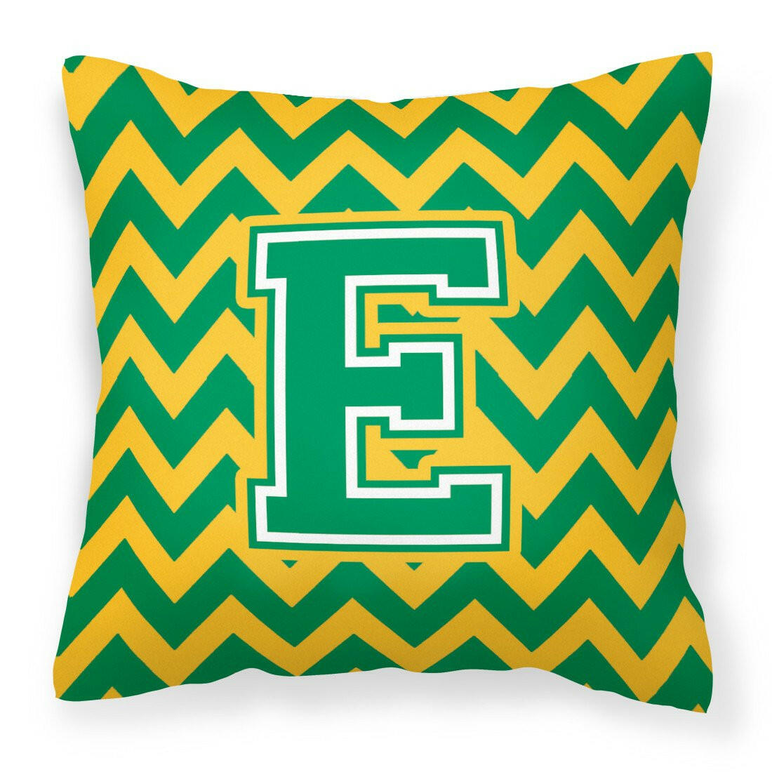 Letter E Chevron Green and Gold Fabric Decorative Pillow CJ1059-EPW1414 by Caroline's Treasures