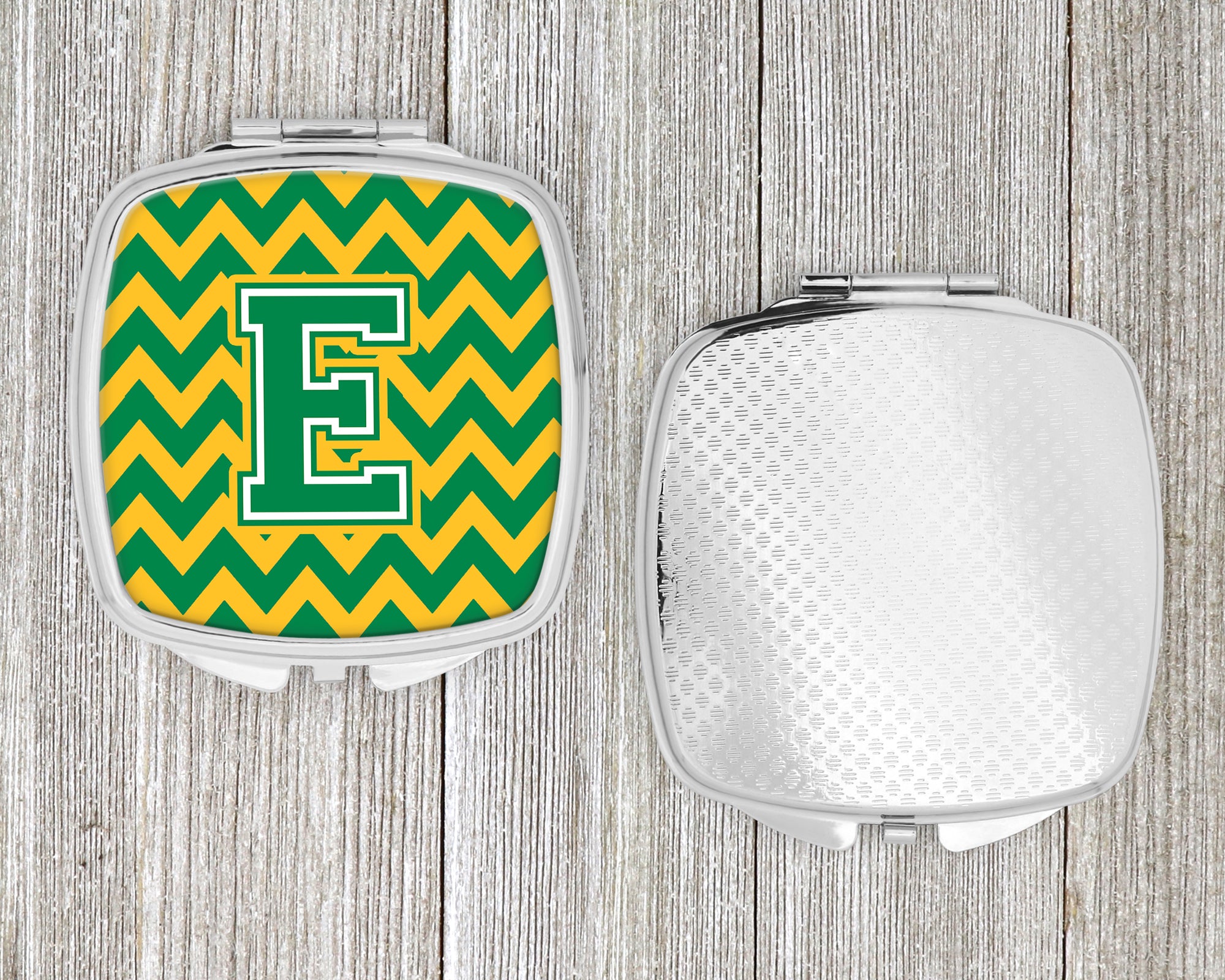 Letter E Chevron Green and Gold Compact Mirror CJ1059-ESCM  the-store.com.