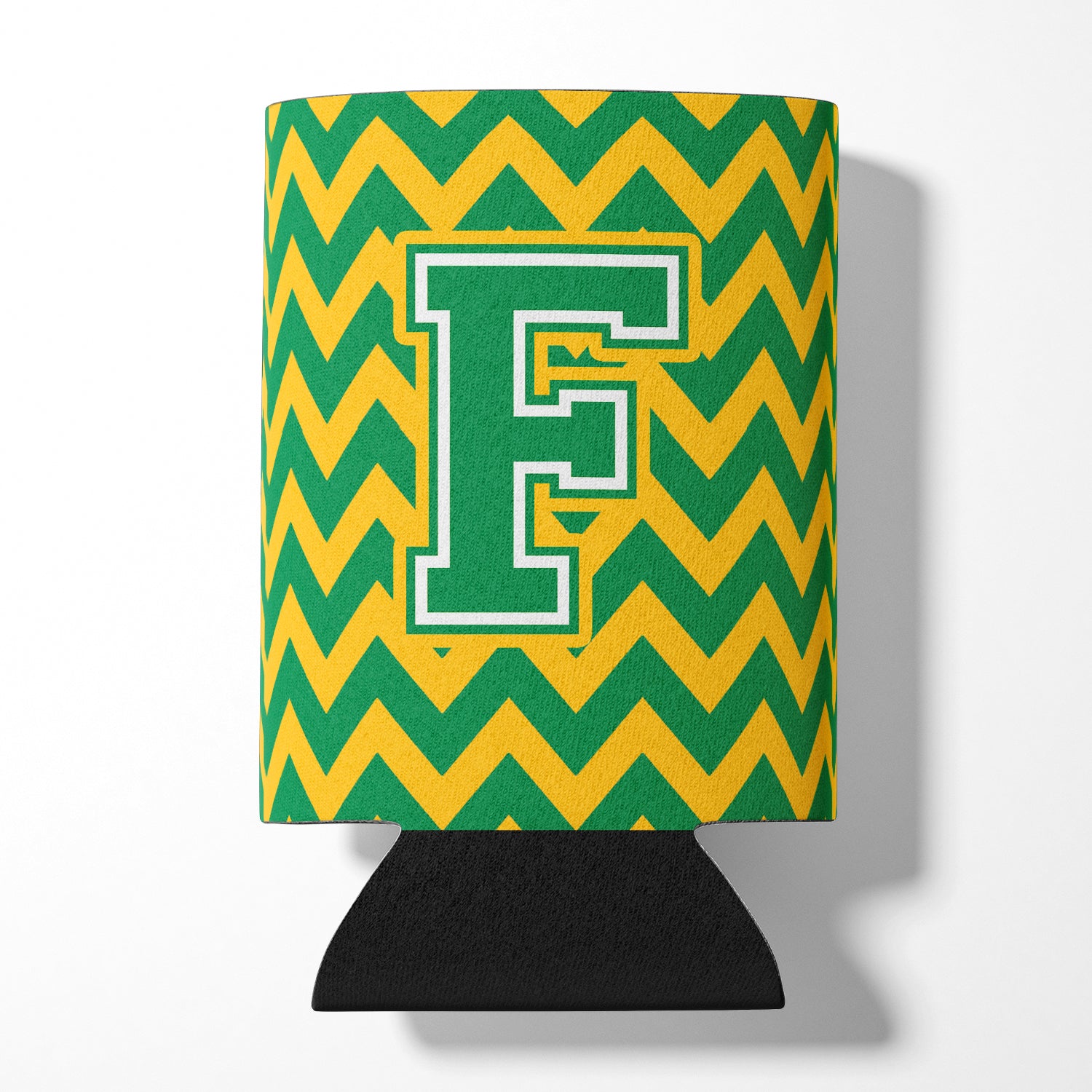 Letter F Chevron Green and Gold Can or Bottle Hugger CJ1059-FCC.