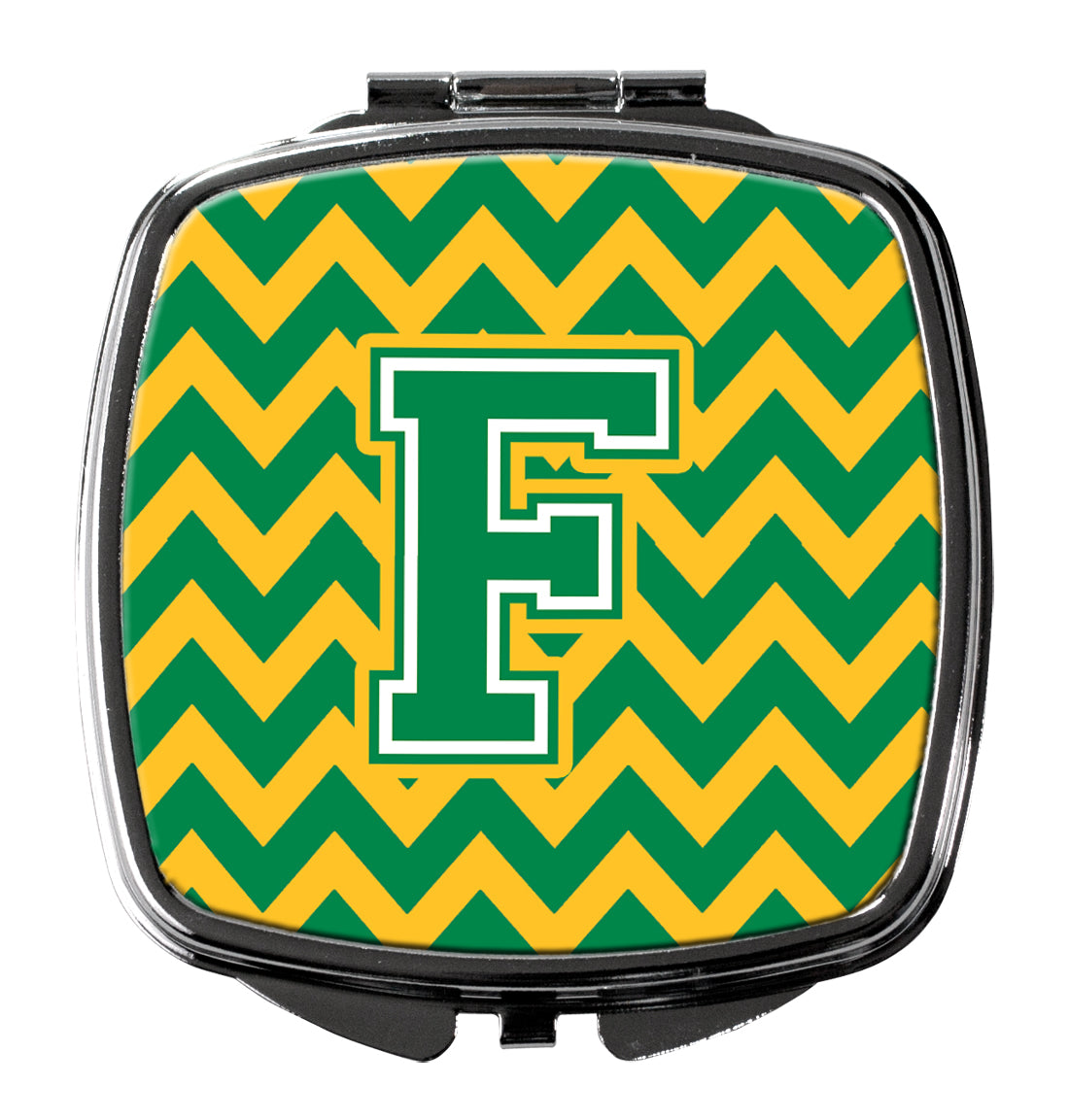 Letter F Chevron Green and Gold Compact Mirror CJ1059-FSCM  the-store.com.