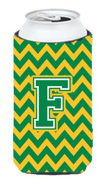 Letter F Chevron Green and Gold Tall Boy Beverage Insulator Hugger CJ1059-FTBC by Caroline's Treasures