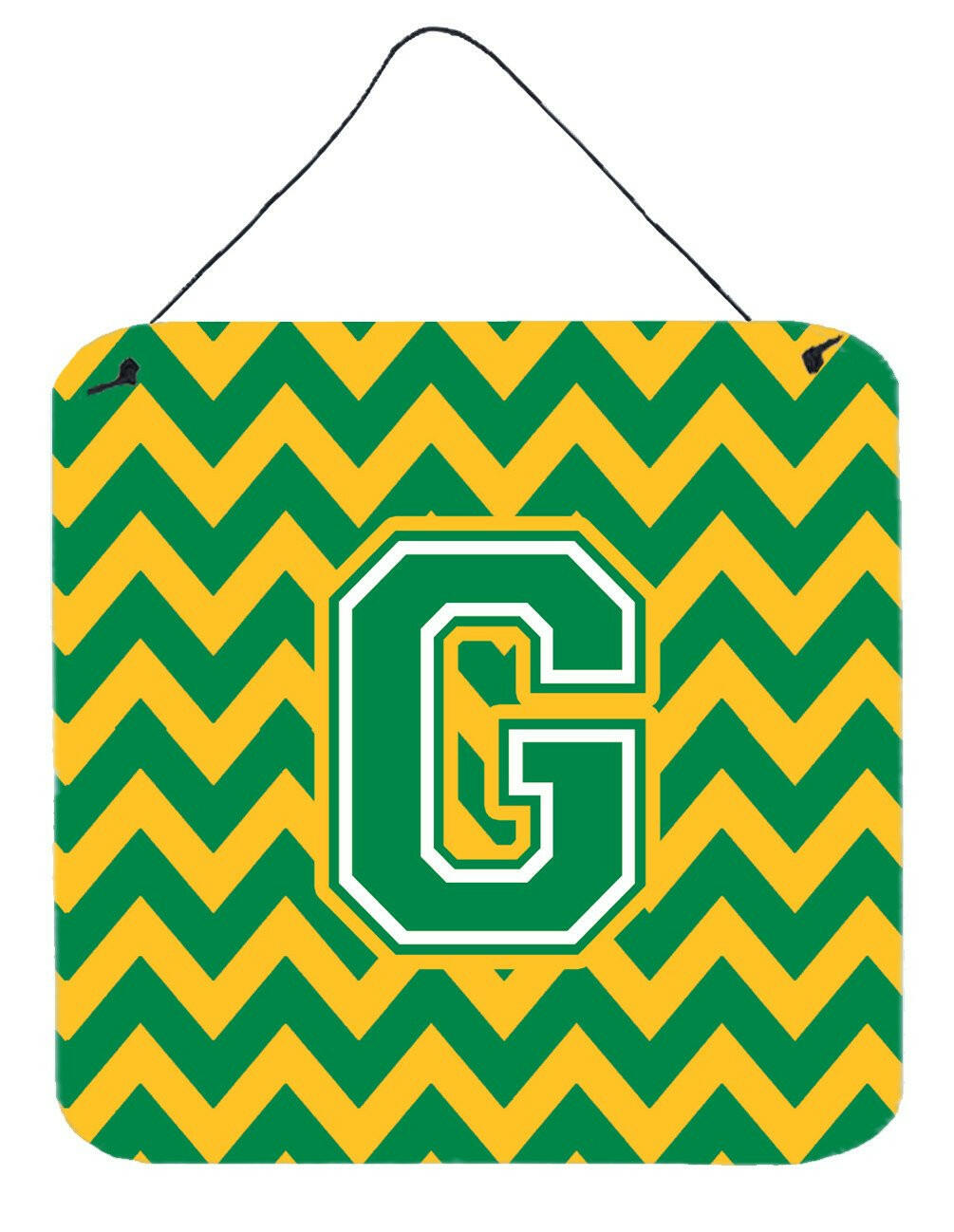Letter G Chevron Green and Gold Wall or Door Hanging Prints CJ1059-GDS66 by Caroline&#39;s Treasures