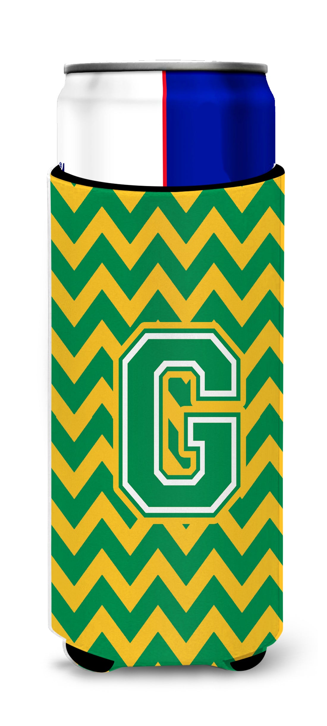 Letter G Chevron Green and Gold Ultra Beverage Insulators for slim cans CJ1059-GMUK.