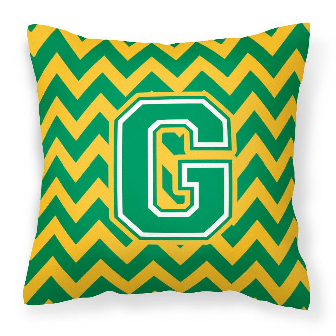 Letter G Chevron Green and Gold Fabric Decorative Pillow CJ1059-GPW1414 by Caroline's Treasures