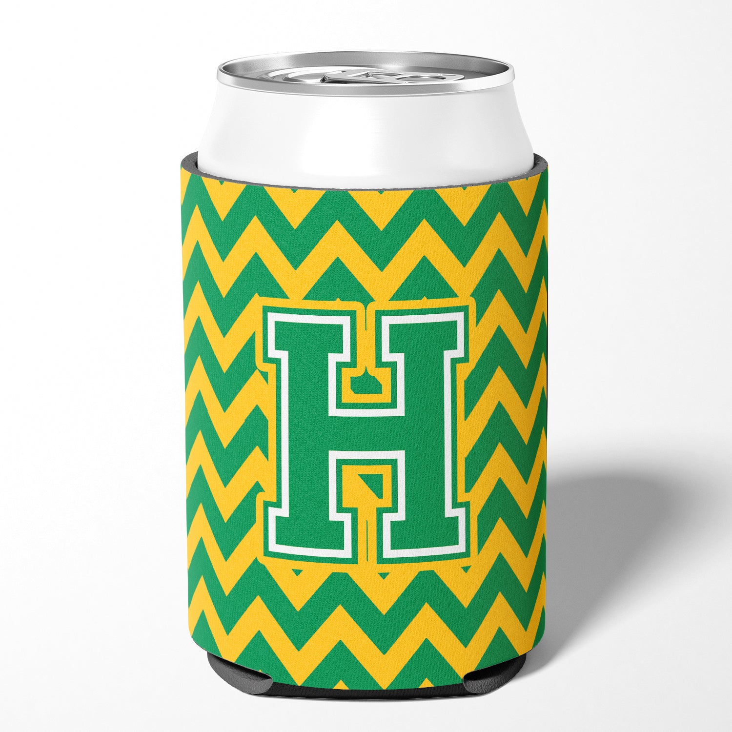 Letter H Chevron Green and Gold Can or Bottle Hugger CJ1059-HCC.