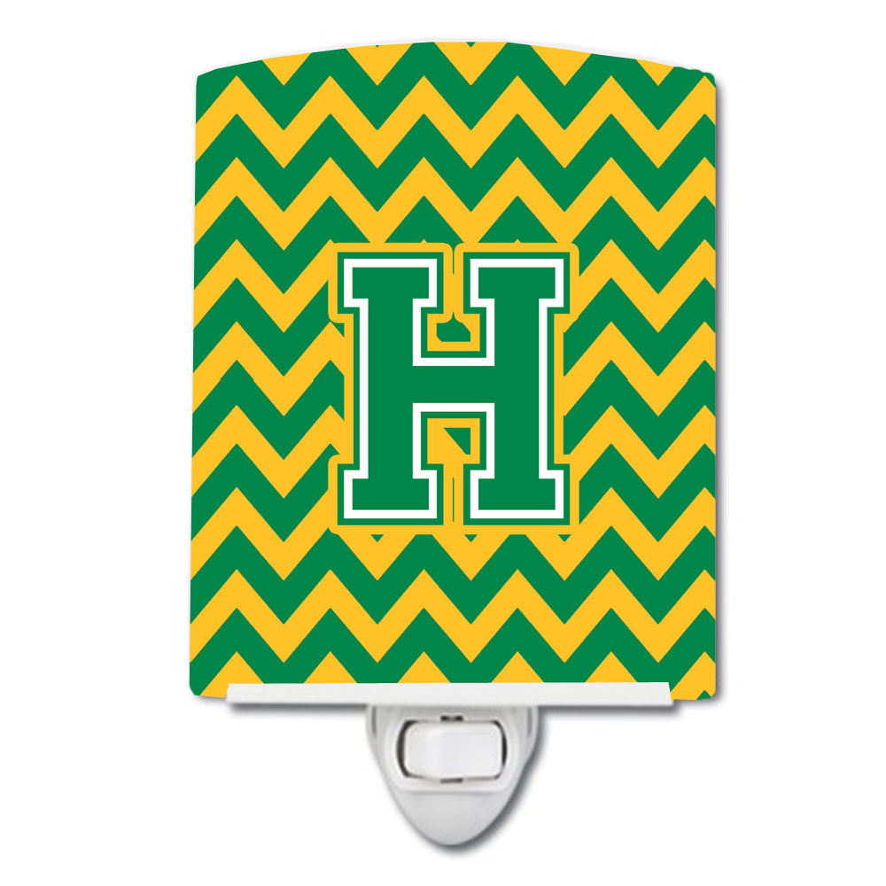 Letter H Chevron Green and Gold Ceramic Night Light CJ1059-HCNL - the-store.com