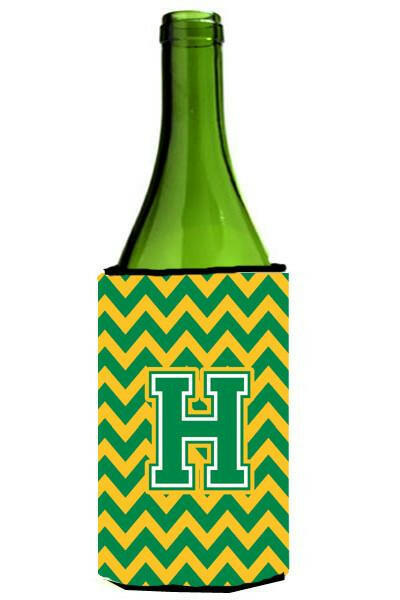 Letter H Chevron Green and Gold Wine Bottle Beverage Insulator Hugger CJ1059-HLITERK by Caroline's Treasures