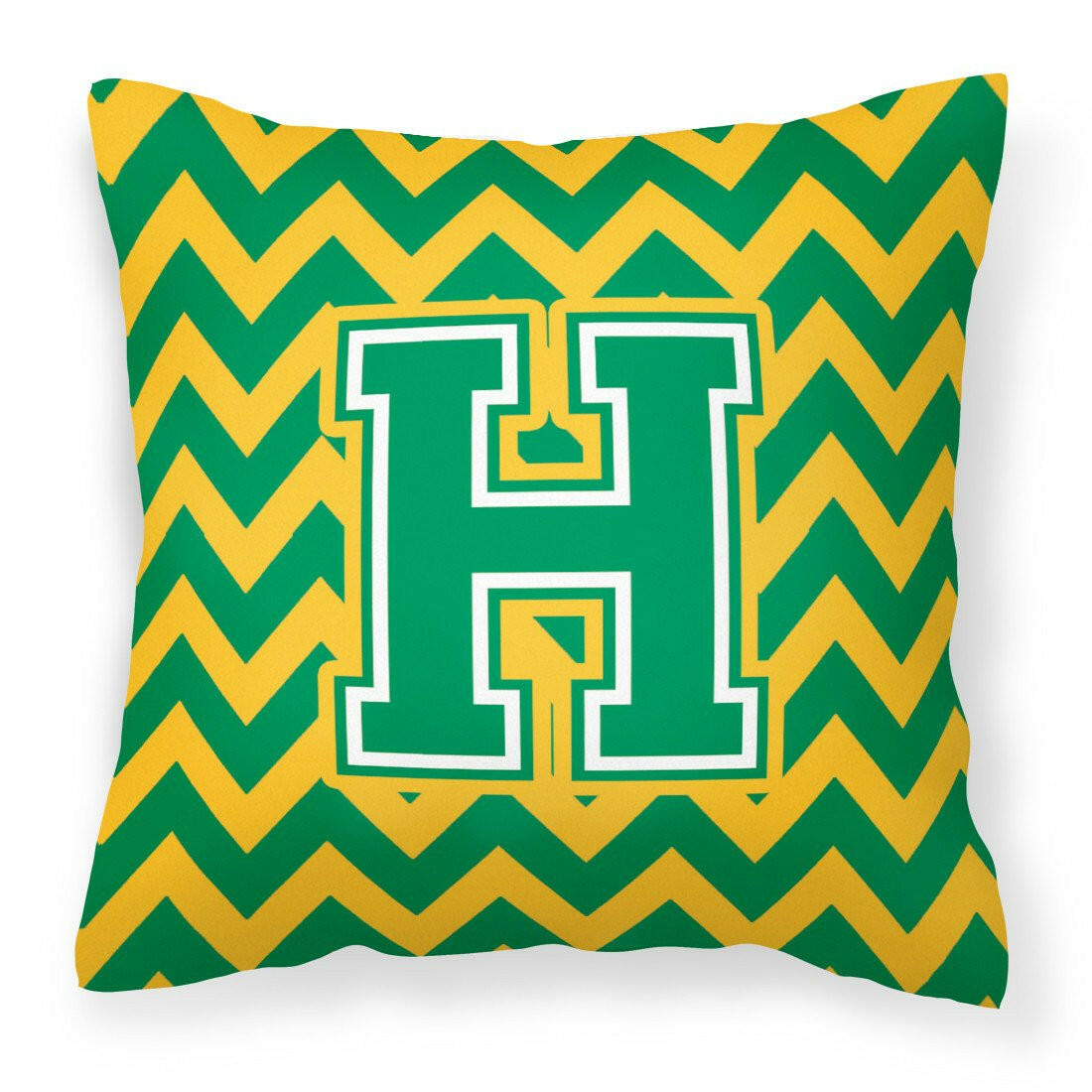 Letter H Chevron Green and Gold Fabric Decorative Pillow CJ1059-HPW1414 by Caroline's Treasures