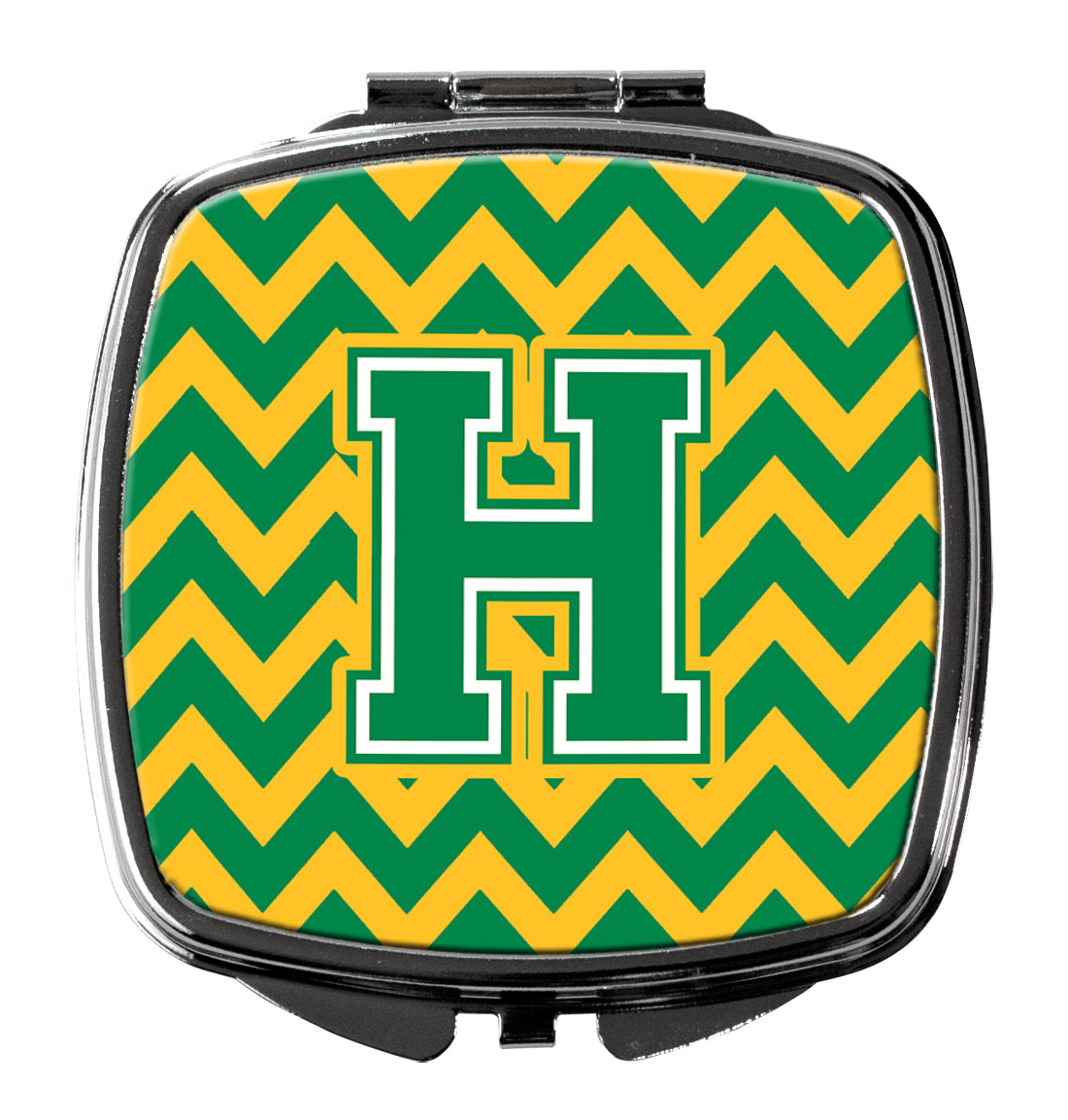 Letter H Chevron Green and Gold Compact Mirror CJ1059-HSCM  the-store.com.