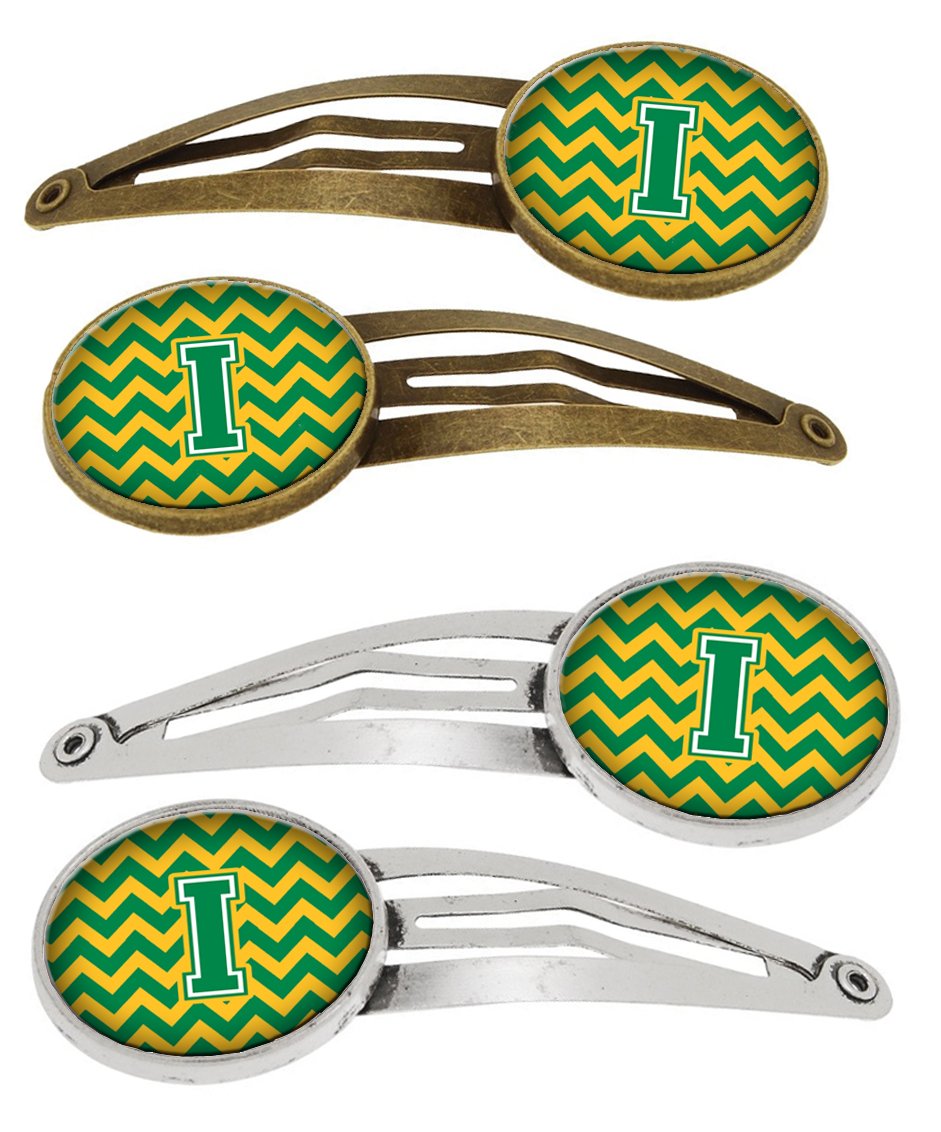 Letter I Chevron Green and Gold Set of 4 Barrettes Hair Clips CJ1059-IHCS4 by Caroline's Treasures